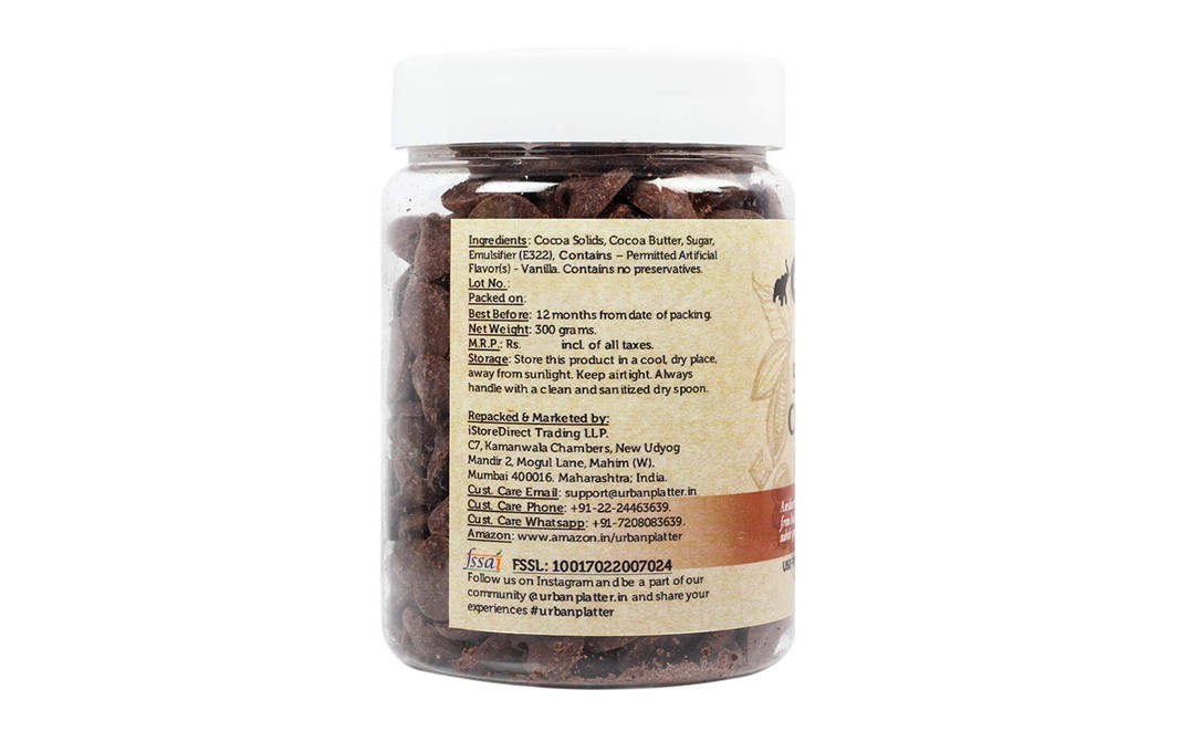 Urban Platter Vegan 55% Dark Chocolate Buttons   Plastic Jar  300 grams